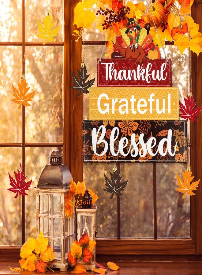 Yewfold Thanksgiving Turkey Wooden Door Sign, Thanksgiving Hanging Grateful Thankful Blessed Door Decoration for Fall Autumn Harvest Home Decor - Image 4